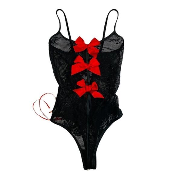 Mesh & Lace Thong Bodysuit Corset Back - Picture 1 of 12